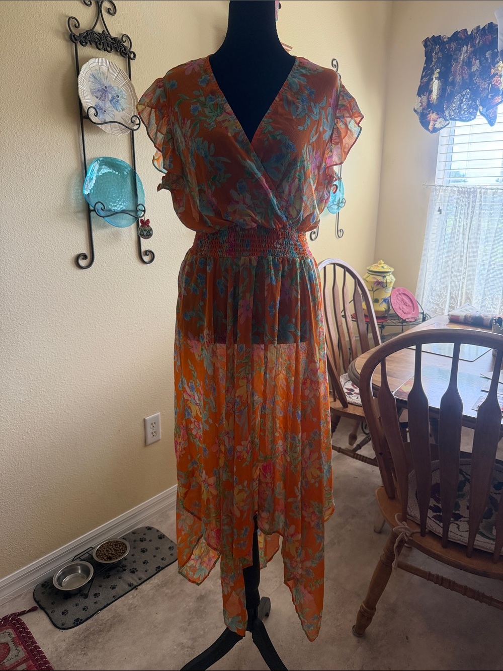 Emma & Michele Orange Floral High-Low V-Neck Dress